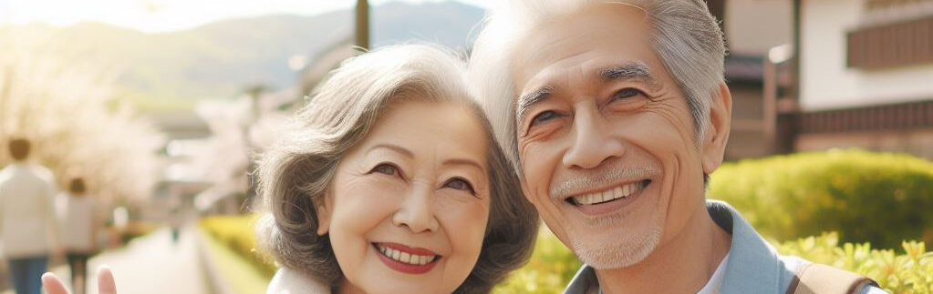 お花見を夫婦で楽しんでいる